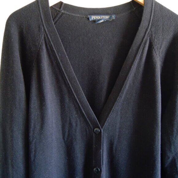 Pendleton Black Silk Cotton Cashmere Long Cardigan L - Picture 4 of 9